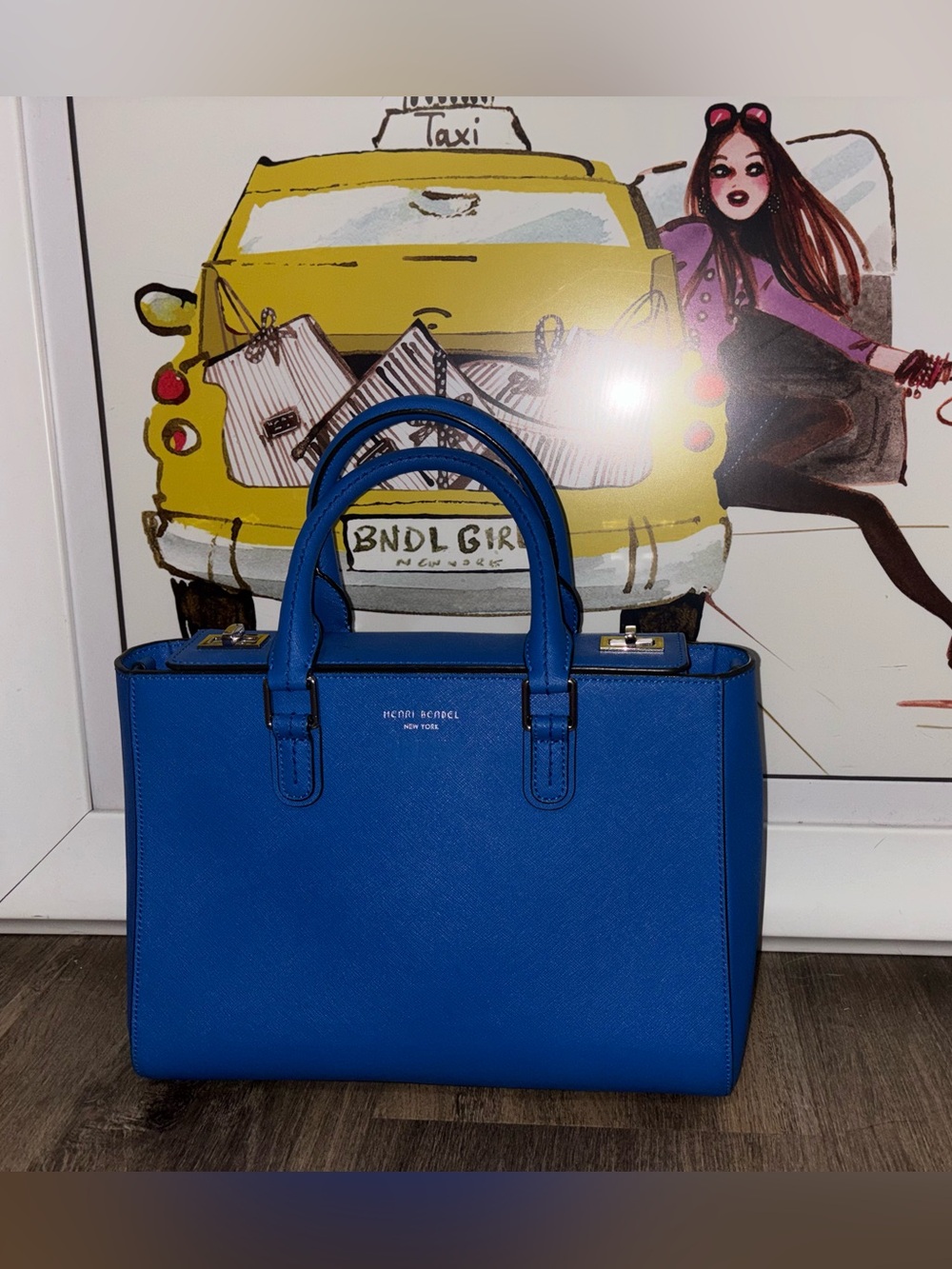 henri bendel cobalt blue Saffiano satchel